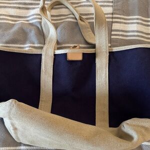 J. Crew Navy and Cream Canvas Tote